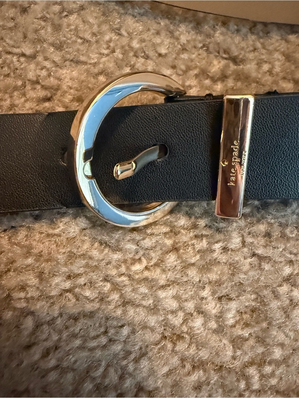 kate spade black leather belt with gold buckle